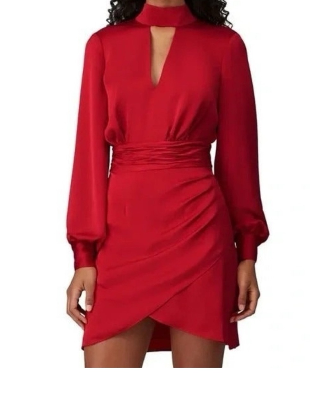 Ramy Brook Red Keyhole Mock-Neck Mini Dress